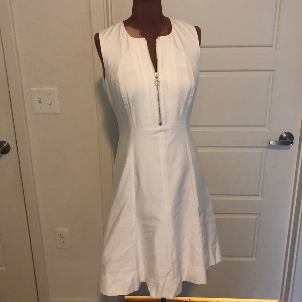 White tennis sun dress gold zipper front